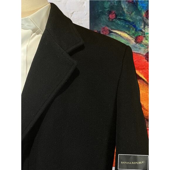 Banana Republic Mens 44 XL Black Cashmere Wool Long OverCoat Top Coat - Picture 3 of 13